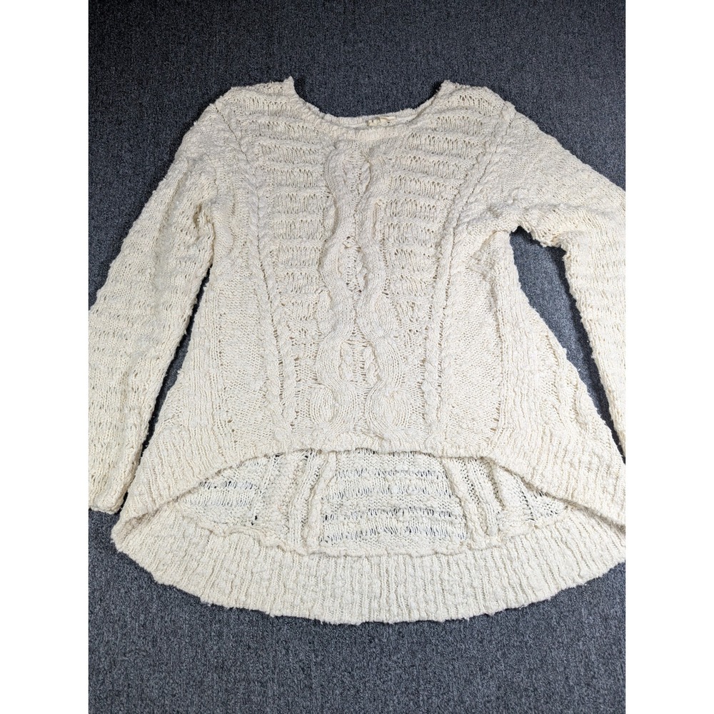 Moth Anthropologie Ivory Cable Knit High Low Sweater Womens Medium Cream Boho